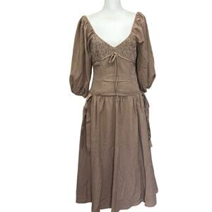 In the Beginning brown/white maxidress, medium, milkmaid, cottagecore, prairie